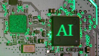 Glowing ai chip on a circuit board.
