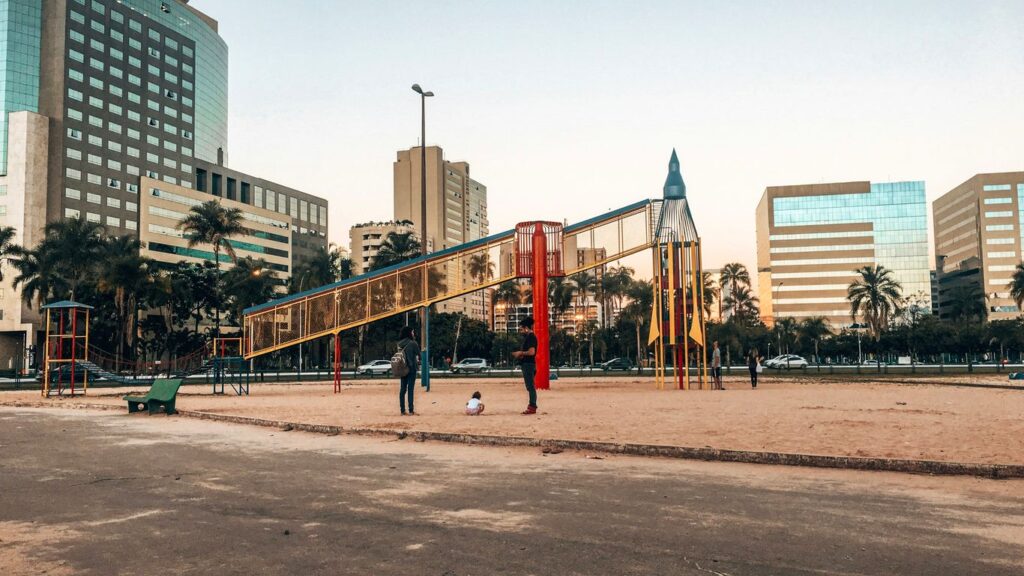 people standing near buildings