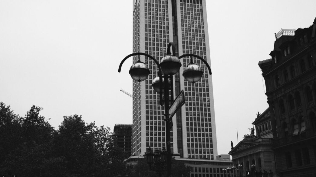 Tall modern skyscrapers against an overcast sky