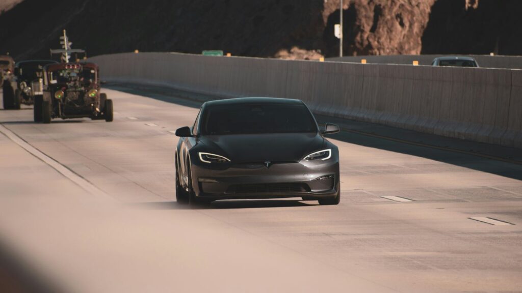 a black car on a road