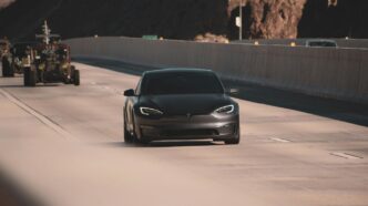 a black car on a road