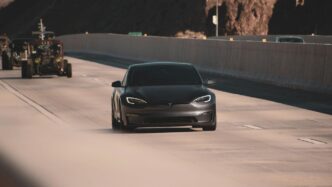 a black car on a road