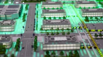 Model of a modern city with buildings and buildings