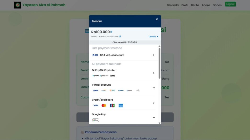 Online payment form with credit card options displayed.