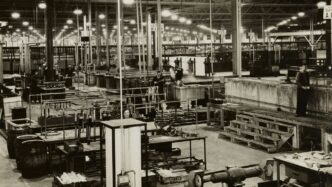 grayscale photo of industrial machine