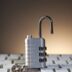 Open padlock with combination lock on keyboard