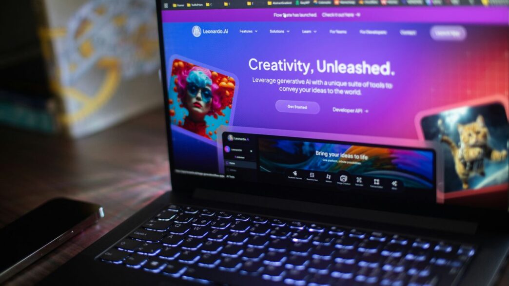 A laptop shows a website about ai creativity.