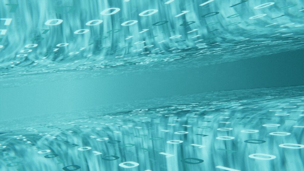 Digital data flowing through cyberspace.