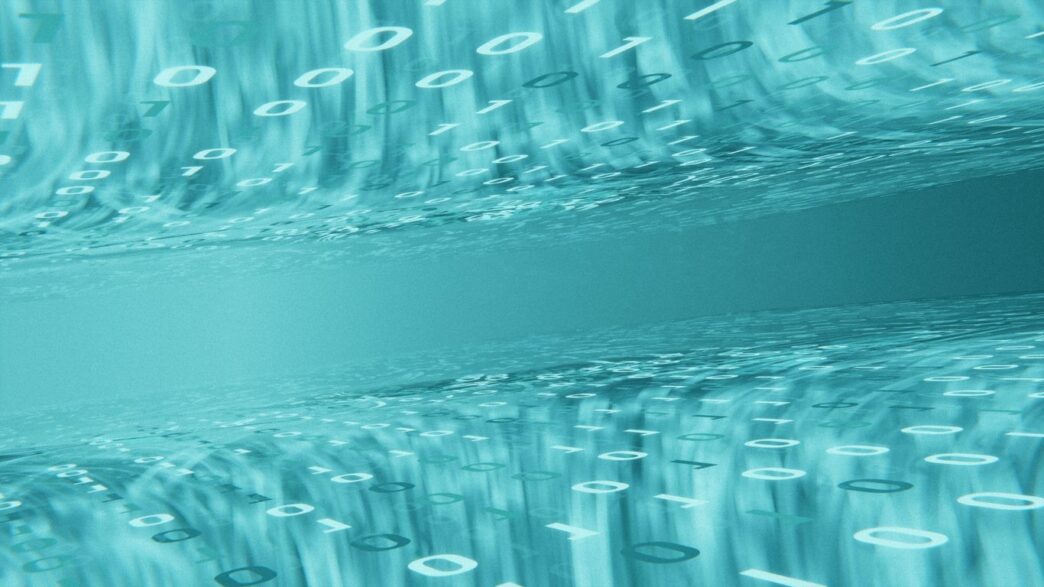 Digital data flowing through cyberspace.