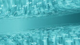 Digital data flowing through cyberspace.