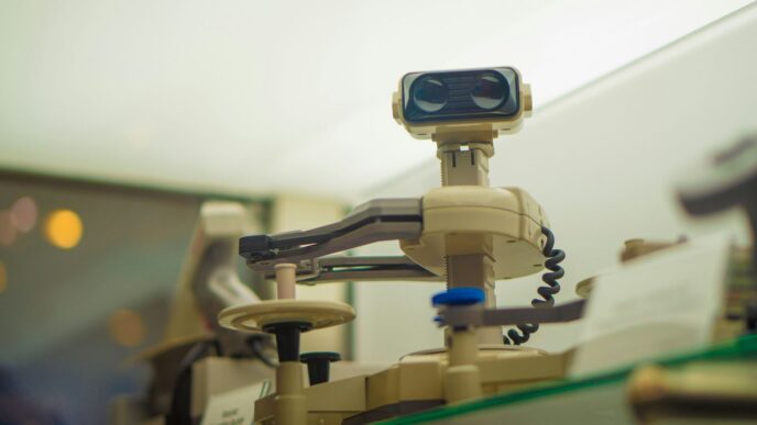 a close up of a video camera on a desk