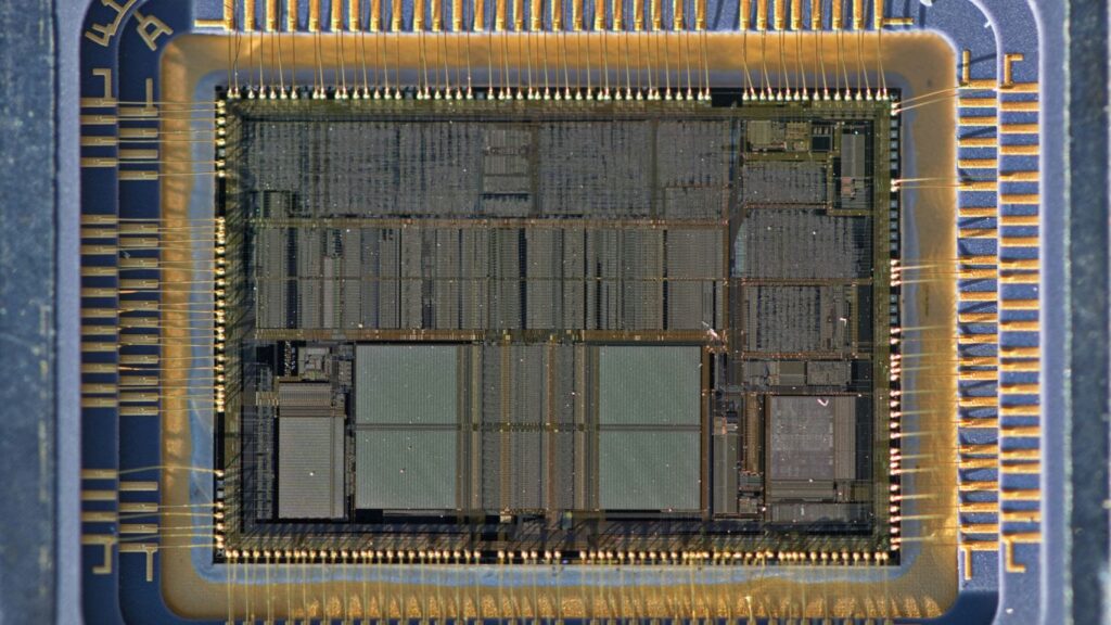a close up of a computer processor chip