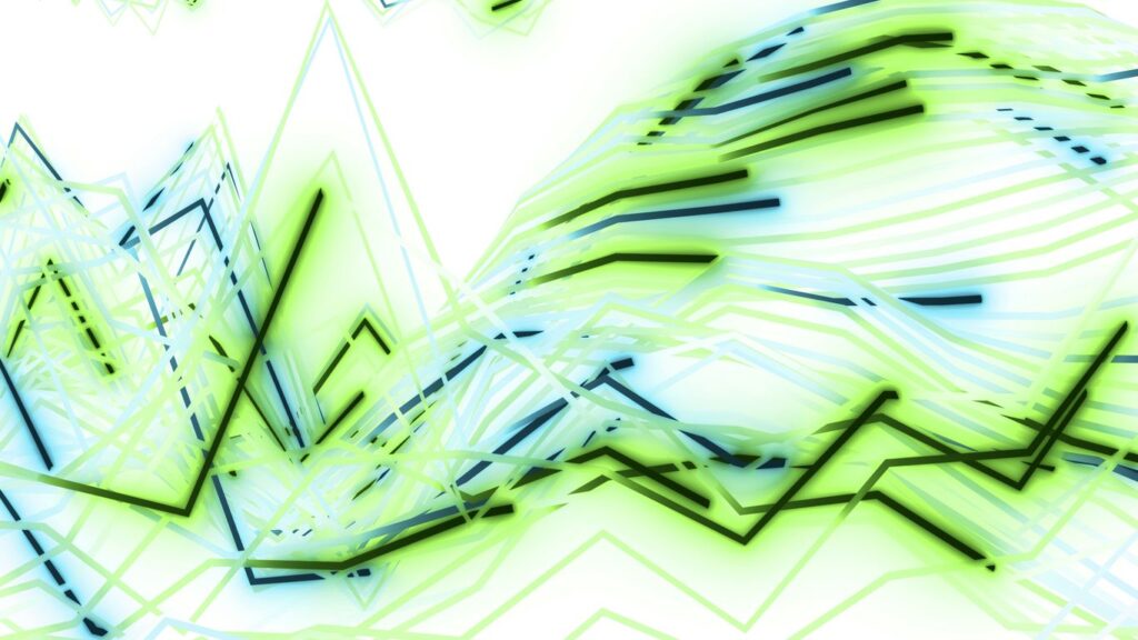 Abstract lines and graphs with glowing green and blue effects
