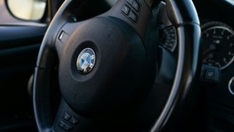 black BMW steering wheel