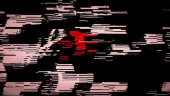 Abstract glitch art with red and white lines