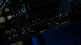 Close-up view of computer motherboard connectors.