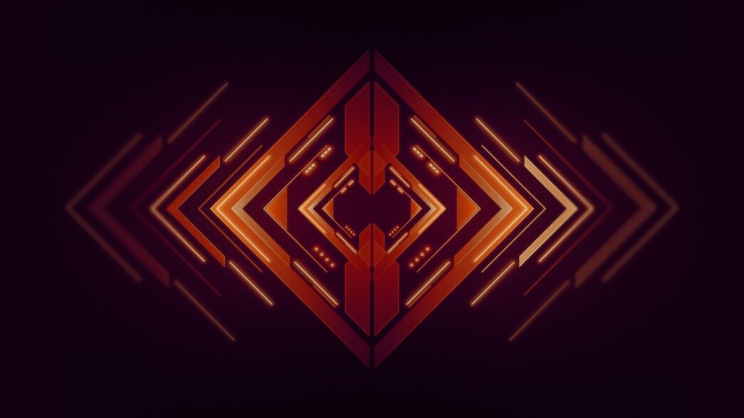 a dark background with an orange and red pattern