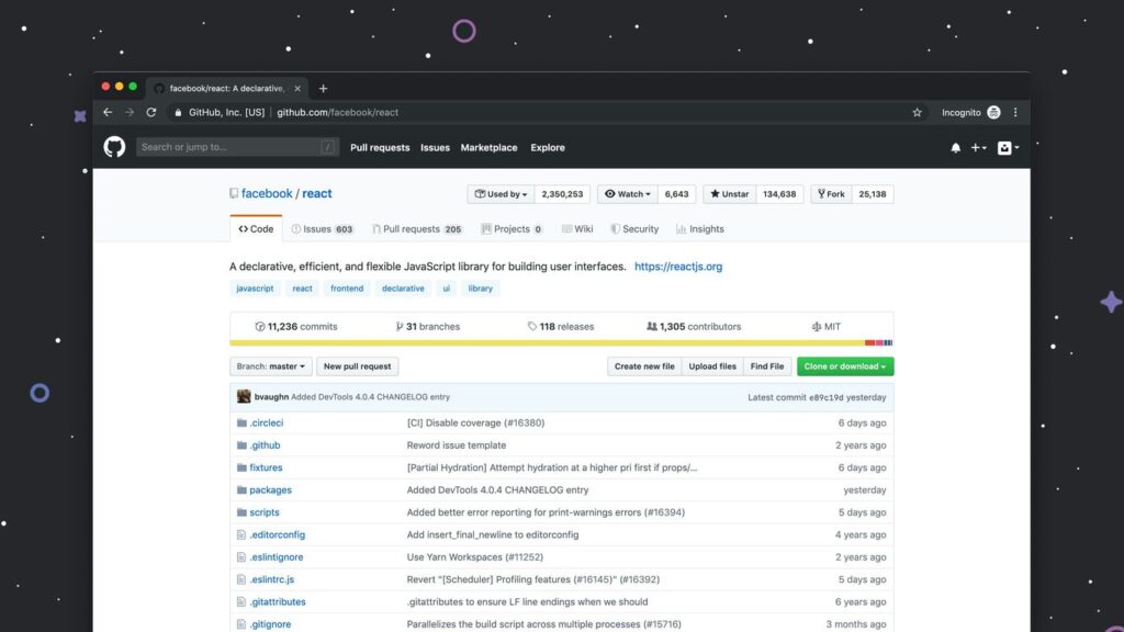 Github website on desktop