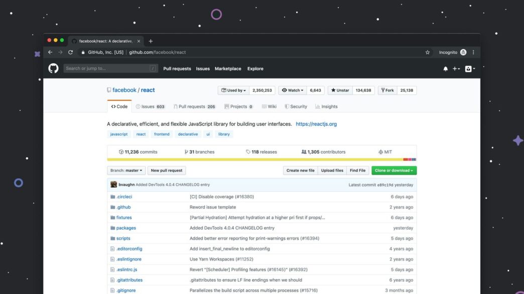 Github website on desktop
