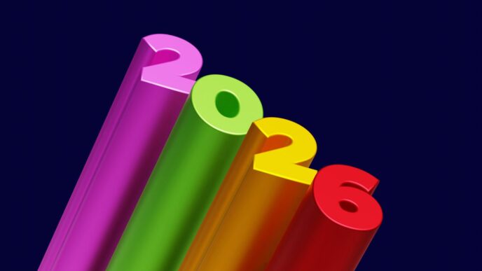 Colorful 3D numbers spelling out 2026