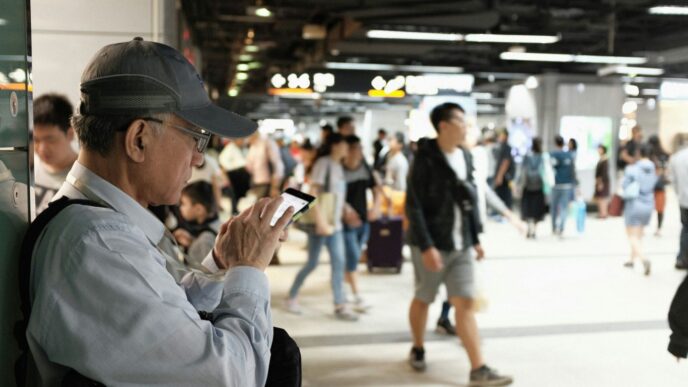 man in white dress shirt and black cap holding smartphone