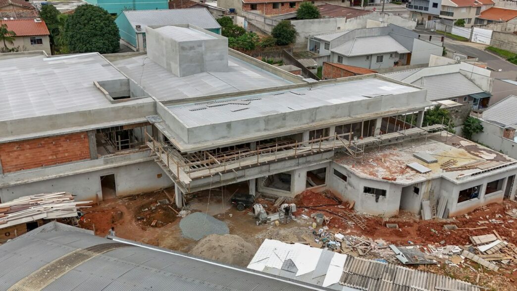an aerial view of a building under construction