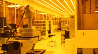 a lab with a microscope and other equipment