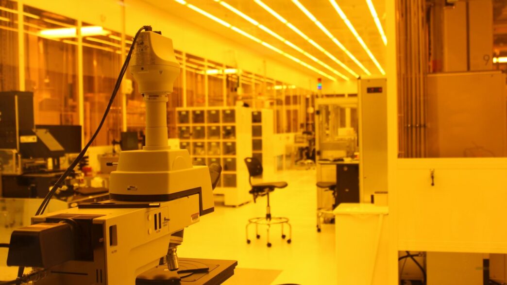 a lab with a microscope and other equipment