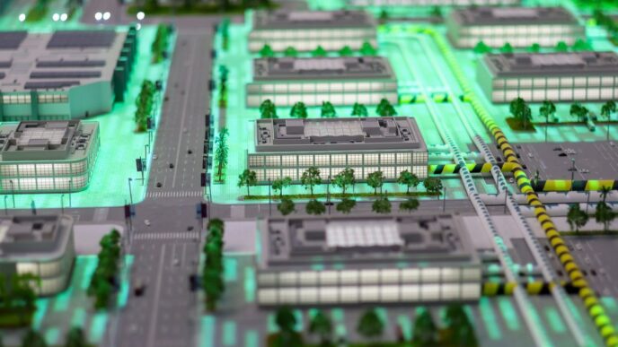 Model of a modern city with buildings and buildings