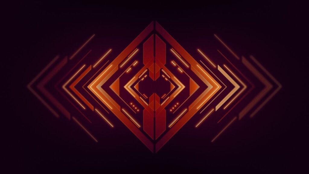 a dark background with an orange and red pattern