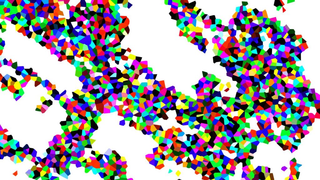 Abstract pattern of colorful fragmented shapes on white background