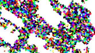 Abstract pattern of colorful fragmented shapes on white background