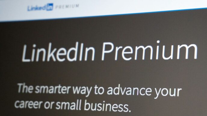 Linkedin premium website screen with tagline.