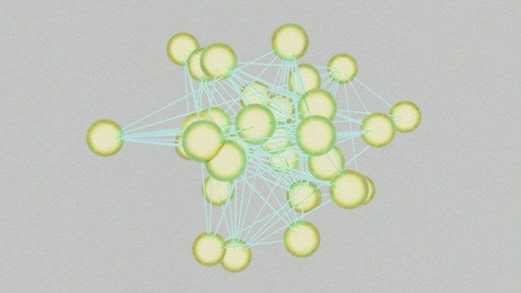 A computer generated image of a cluster of spheres