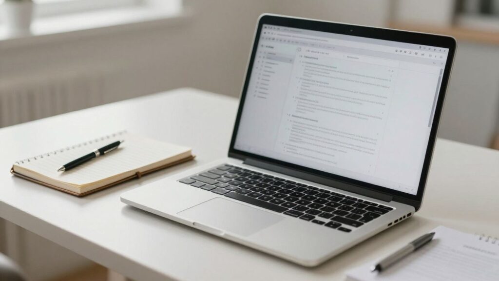 Laptop showing SaaS product wireframe on a desk.