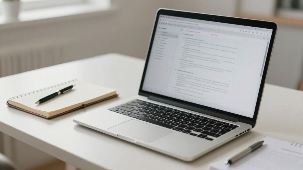 Laptop showing SaaS product wireframe on a desk.
