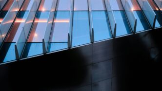 a close up of a building with many windows