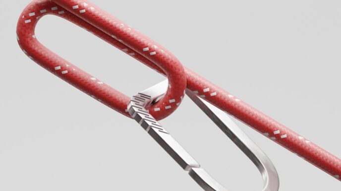 Red rope looped through metal carabiner clip