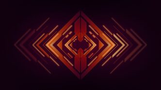 a dark background with an orange and red pattern