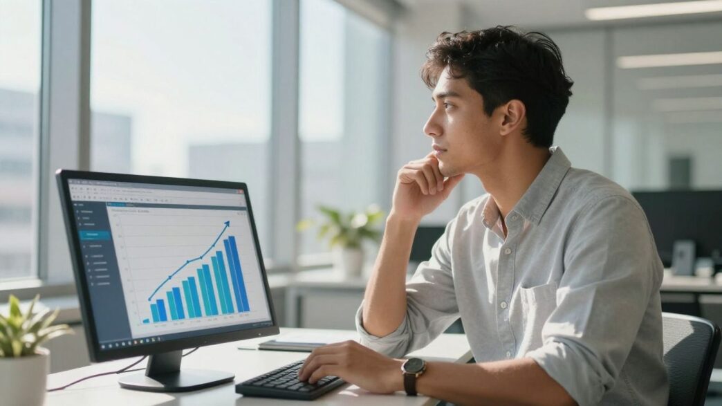 Person reviewing sales commission strategy on a digital interface.