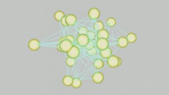 A computer generated image of a cluster of spheres