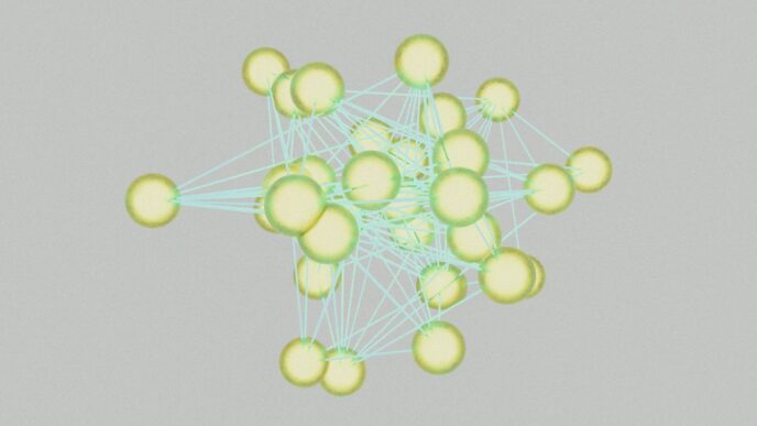 A computer generated image of a cluster of spheres
