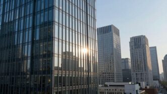 Mercor Funding's modern office building with cityscape.