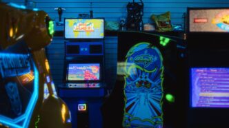 Retro arcade machines glow in the dark