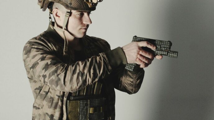 a man in a military uniform holding a gun