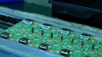 Electronic components are arranged on a circuit board.