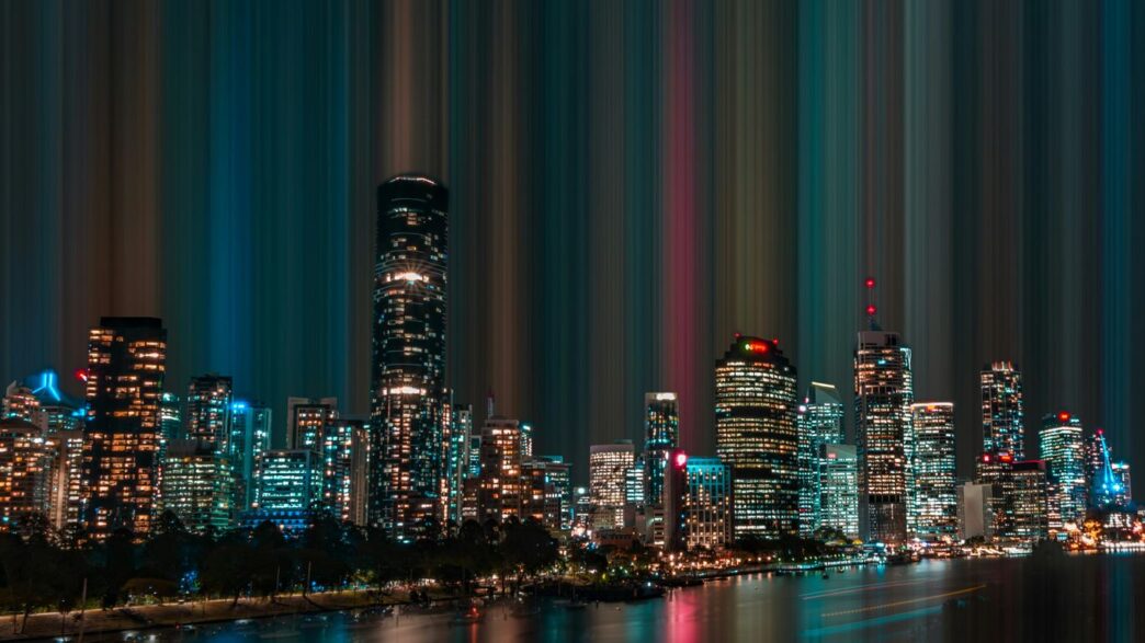 city skyline during night time