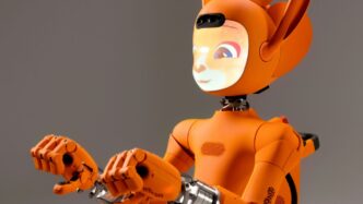 An orange robot with a friendly face