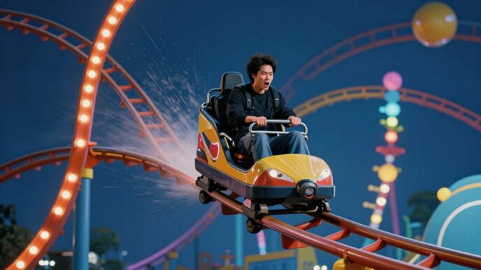 Person on a rollercoaster representing startup life's ups and downs.