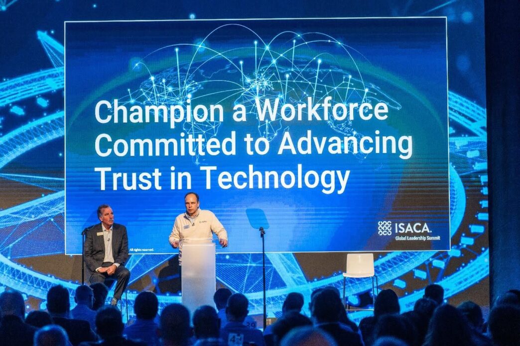 ISACA CEO, Erik Prusch speaking at the Global Leadership Summit in London